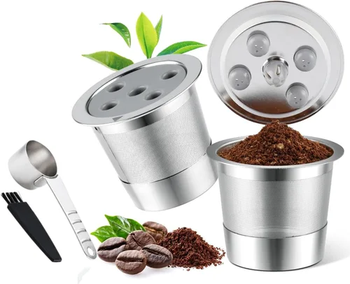 Vista 12 de Tazas K reutilizables de acero inoxidable compatibles con Keurig Supreme & Supreme Plus, cinco agujeros universales para Keurig reutilizable 1 Pack