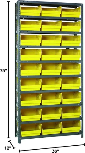 Vista 503 de Quantum QSBU-245BK Heavy Duty Shelving Unit with (7) Shelves and (24) QUS245 Black Bins for Garage Warehouse Storage Distribution 400 lb Load
