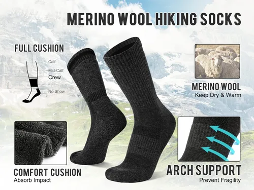Vista 4 de KEECOW 3 pares de calcetines de senderismo de lana merino para hombres y mujeres, calcetines térmicos y cálidos para esquí, senderismo, deportes al