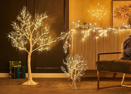 Vista 2 de LITBLOOM Árbol blanco con luces enchufables de 4 pies, 150 luces de hadas, árboles de ramitas de coral iluminados para interiores y exteriores