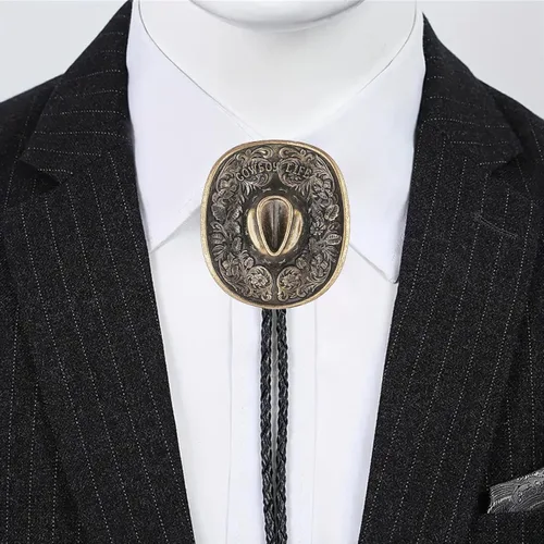Vista 313 de Jeilwiy Corbata de bolo para hombre, corbata de vaquero occidental, collar de corbata de bolo dorado, corbata de cuero, corbata de Halloween