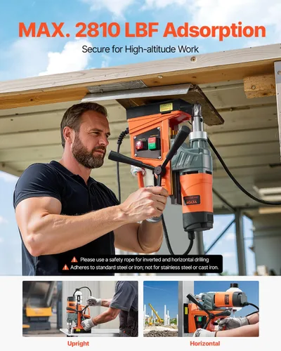 Vista 5 de VEVOR Taladradora Magnética de Prensa, 1300W Diámetro de Taladro de 3.99 cm, Taladradora Magnética Portátil de 2922 lbf de Potencia, 810 RPM, 11