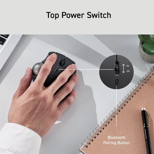 Vista 8 de ELECOM Diseño ergonómico y cómodo Trackball IST Bluetooth 5.3, seguimiento suave con rodamiento de bolas rubí, bola de 1.41 pulgadas, control