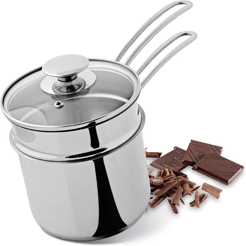 Vista 4 de Küchenprofi Juego de caldera/Bain Marie doble con tapa de vidrio, 1.6 cuartos de galón, 5.5 pulgadas de diámetro
