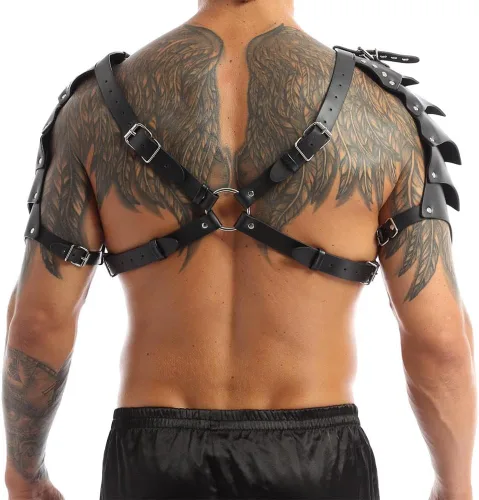 Vista 4 de Arnés de cuero PU para hombres hebilla ajustable cuerpo pecho liguero Cosplay club nocturno sexy punk pecho cinturón club