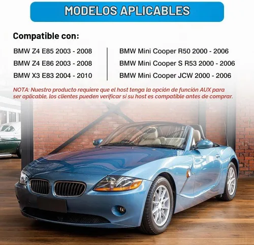 Vista 3 de Adaptador auxiliar de audio con micrófono, adaptador AUX de audio compatible con BMW Z4 E85 2003-2008, compatible con BMW Z4 E86 2003-2008