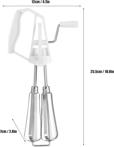 Vista 3 de Batidora de mano manual, manivela de alta eficiencia de rotación automática de acero inoxidable para cocinar (blanco)