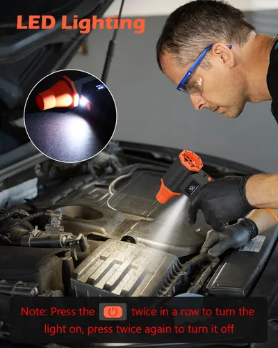Vista 6 de Plumero de aire comprimido, plumero de aire eléctrico de 120,000 RPM, potente motor sin escobillas de 4 velocidades con luz LED, soplador de aire
