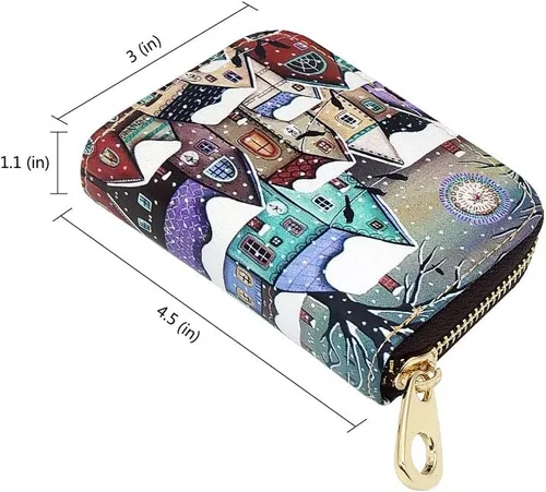 Vista 2 de Funda de cuero con cremallera para tarjetas de crédito RFID para mujeres y niñas