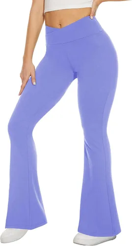 Vista 29 de TNNZEET Leggings acampanados negros para mujer, pantalones de yoga cruzados con bolsillos, corte de bota, leggings acampanados