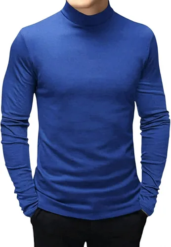 Vista 17 de Mens T Shirt Long Sleeve Basic Mock Turtleneck Pullover Thermal Solid Tops Verde militar