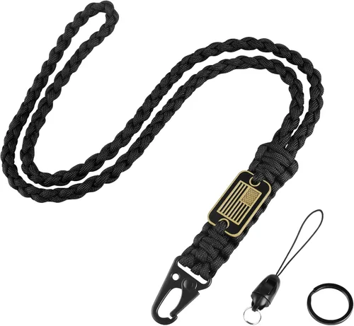 Vista 10 de 2 piezas de cordón elegante y duradero para llaves - Cordón de cuello resistente de paracord con diseño de bandera de EE. UU. para billeteras