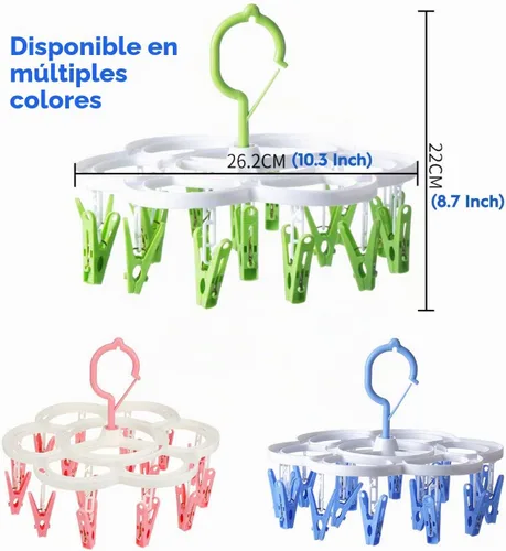 Vista 4 de Perchero de secado de ropa con 16 clips, colgador de goteo para secar ropa interior, ropa de bebé, calcetines, brasier, toalla, pantalones Verde