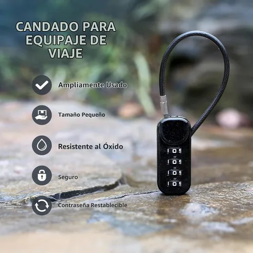Vista 4 de Cerradura de combinación de 4 dígitos, cerradura de cable combinada con código, combinación de candado pequeño para equipaje, maleta, casillero
