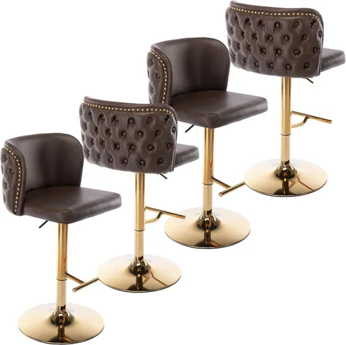 Vista 18 de Taburetes de bar tapizados de poliuretano con base dorada, taburetes de bar ajustables de 25-33 pulgadas, taburetes de mostrador con respaldo Beige