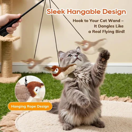 Vista 4 de Rocfish Juguetes para Gatos, Juguetes de Hierba Gatera para Gatos, Juguete de Pájaro Aletante para Gatos, Juguete de Pájaro para Gatos Interactivo