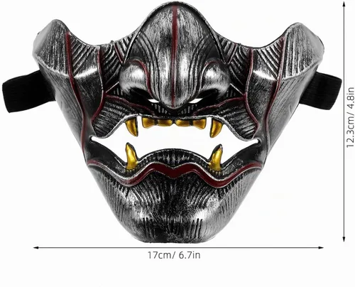 Vista 6 de Abaodam Oni - Máscara de demonio Hannya de media cara de samurái japonés