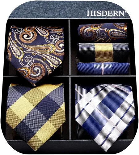 Vista 71 de HISDERN Juego de corbatas extralargas para hombre y pañuelo de bolsillo de 63 pulgadas, colección XL, caja de regalo, corbata, lote de 3