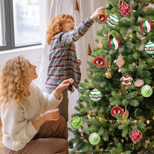 Vista 6 de 16 piezas de esferas decorativas de Navidad - Adornos de bolas rojas, verdes y blancas de 2.36", decoración navideña irrompible para árbol
