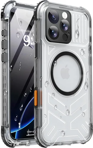 Vista 31 de Funda impermeable para iPhone 15 con Magsafe, protector de pantalla, cordón, IP68 militar de cuerpo completo a prueba de golpes, para deportes Negro