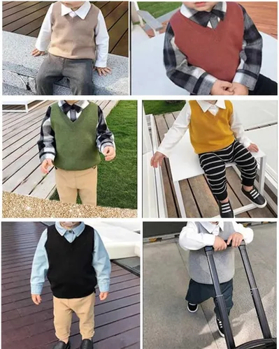 Vista 3 de PTPUKE Chaleco de punto sin mangas con cuello en V para bebés, niños y niñas