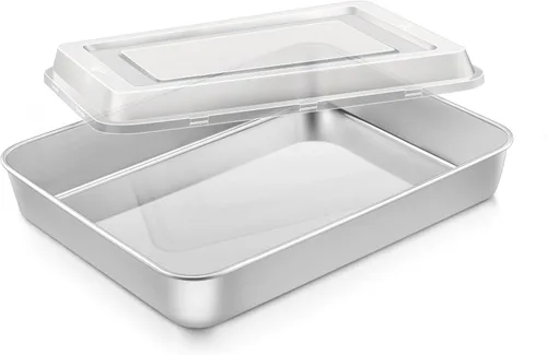 Vista 11 de Onader Bandeja cuadrada para hornear pasteles de 8 x 8 pulgadas con tapa, bandeja de lasaña de brownie de acero inoxidable