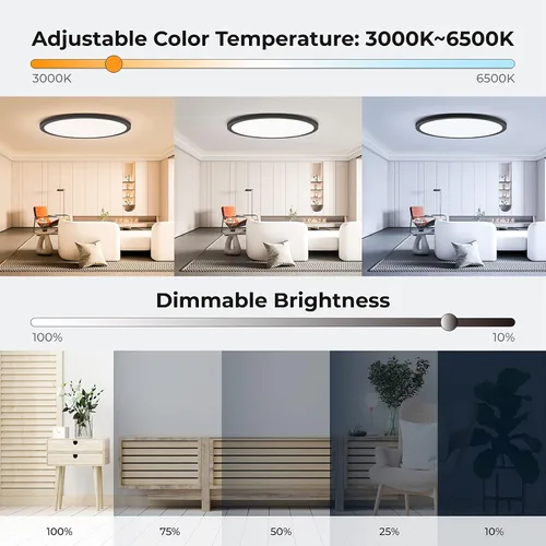 Vista 3 de Annaror Lámpara de techo LED RGB de montaje empotrado con control remoto, lámpara de techo de 12 pulgadas con retroiluminación que cambia