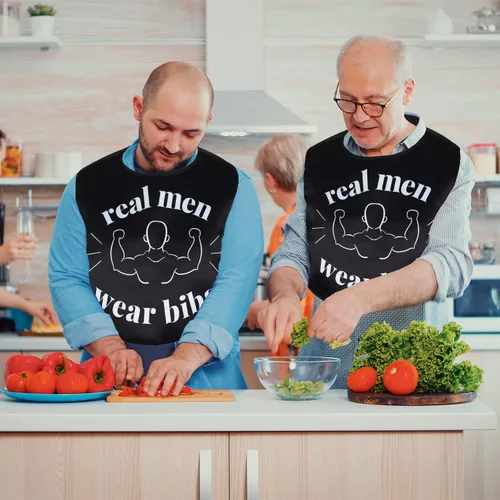 Vista 5 de Divertidos baberos para adultos para comer hombres, mujeres, ancianos, protectores de ropa, lavables, babero para adultos mayores