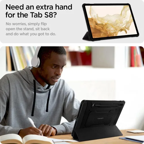 Vista 5 de Spigen Funda Rugged Armor para Galaxy Tab S8 (2022) / Tab S7 (2020) con soporte para bolígrafo S integrado, color negro
