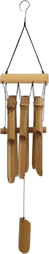 Vista 2 de Carillón de viento de bambú para exteriores, 6 pequeños tubos de campana de bambú para decoración del hogar al aire libre o interior, sonido