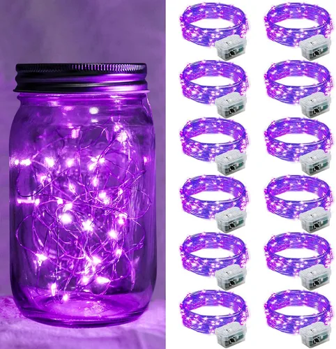 Vista 34 de Paquete de 6 luces de hadas a pilas con temporizador remoto, 8 modos de iluminación, 7 pies, 20 luces LED impermeables para Halloween, Navidad