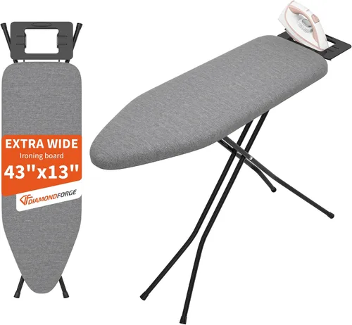 Vista 14 de [Usado] Tabla de planchar con soporte de hierro, 7 alturas ajustables, tabla de hierro estándar de tamaño de 43 x 13 pulgadas con cubierta