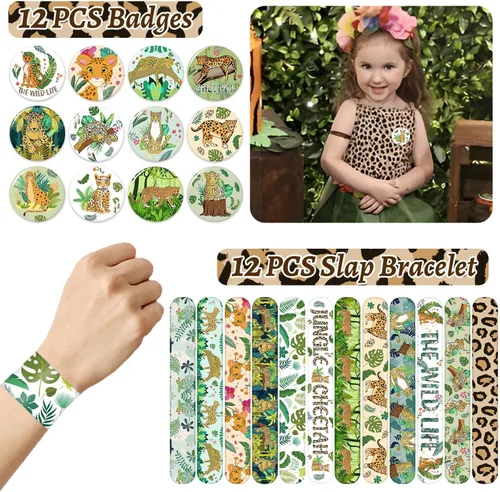 Vista 4 de Regalos de fiesta de guepardo, pulseras con temática de guepardo, llaveros, insignia, tatuajes temporales, bolsas de regalo para niños, leopardo