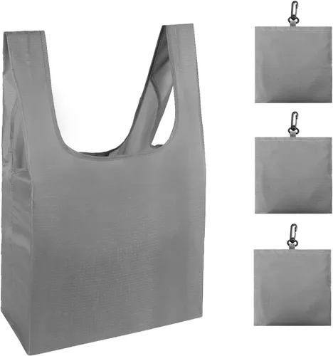 Vista 19 de HOLYLUCK Bolsas de comestibles reutilizables, bolsa de compras plegable resistente (estándar, 3 huellas de patas de perro azules)