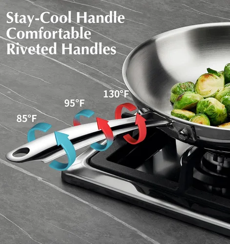 Vista 12 de KOCH SYSTEME CS Sartén de acero inoxidable de 12 pulgadas, sartén de acero inoxidable de tres capas con mango resistente al calor, sartén no tóxica