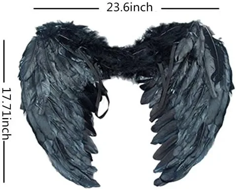 Vista 4 de Alas de ángel de plumas Aishn para disfraces de cosplay o Halloween, L, Negro
