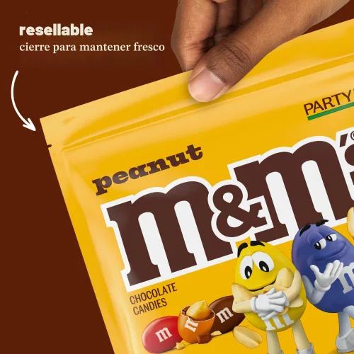 Vista 6 de M&M'S Dulces de Chocolate con Leche y Maní Paquete a Granel, Tamaño de Fiesta, Bolsa de 38 oz