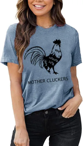 Vista 2 de Chicken Print T Shirt for Women Funny Chicken Graphic Short Sleeve Farm Country Casual Tee Animal Top