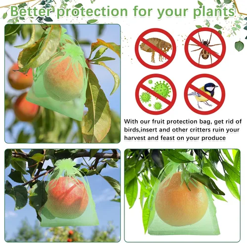Vista 7 de Boao 200 bolsas de protección de frutas con cordón para proteger la red de verduras, bolsa de malla reutilizable para jardín, manzanos