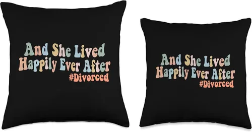Vista 3 de And She Lived Happily Ever After Divorced Groovy - Almohada divertida, 16 x 16 pulgadas, multicolor