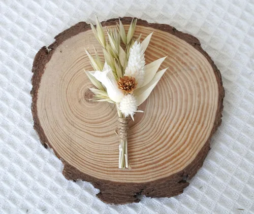 Vista 12 de Flores secas de hierba de las pampas blancas, ramo de flores secas rústicas, pin de solapa para mujeres/novio (B10)