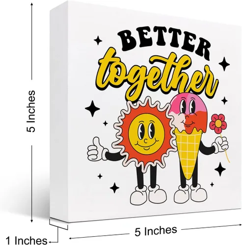 Vista 2 de Better Together - Cartel de madera de verano para el hogar, dormitorio, oficina, granja, estantería, decoración de escritorio de pared