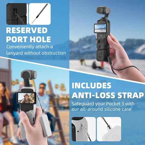 Vista 3 de BRDRC Funda de silicona Pocket 3, funda protectora con protector de lentes, funda antiarañazos compatible con DJI OSMO Pocket 3 Combo para creadores