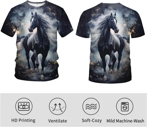 Vista 5 de Camiseta con estampado de caballo 3D Trippy para hombre, camiseta colorida con estampado de animales