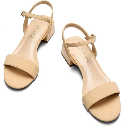 Vista 2 de DREAM PAIRS Zapatos de tacón bajo para mujer con correa de tobillo y puntera abierta clásica, tacón grueso, sandalias de tacón grueso para fiestas