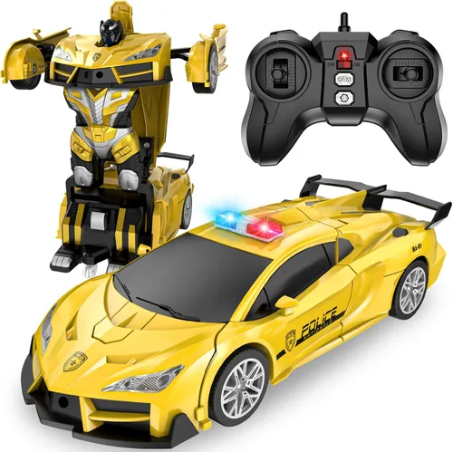 Vista 8 de LNNKINE Coche de control remoto, robot transformador de autos a control remoto, auto de policía transformable de 2.4Ghz con luz LED, deformación