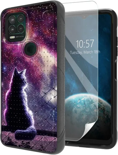 Vista 31 de Funda para Moto G Stylus 5G 2021 con protector de pantalla, a prueba de golpes, 2 en 1, parte trasera duradera de policarbonato duro texturizado