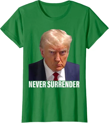 Vista 35 de Camiseta Pro Trump Mugshot Never Surrender para hombre y mujer, Negro