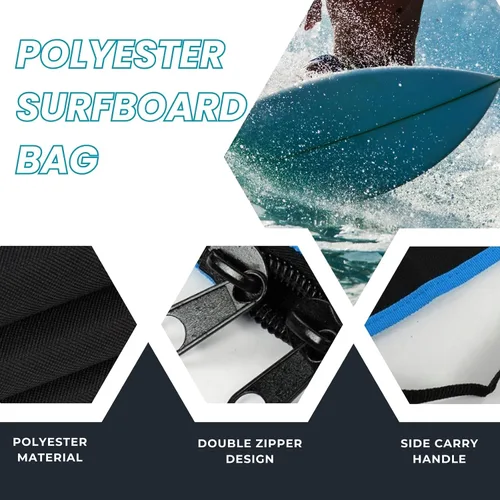 Vista 4 de Bolsa para tabla de surf, cubierta de tabla de surf, bolsa de transporte de poliéster, accesorio de surf, bolsa protectora para tabla de surf, 48.4