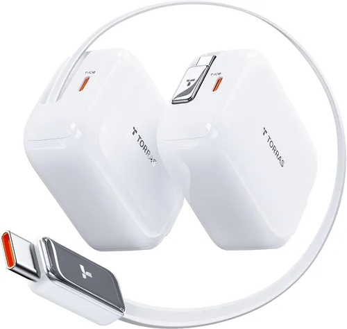 Vista 10 de Torras FlexLine Cargador retráctil, 35 W GaN III USB-C bloque de cargador con puertos duales, cargador de teléfono de carga rápida para iPhone